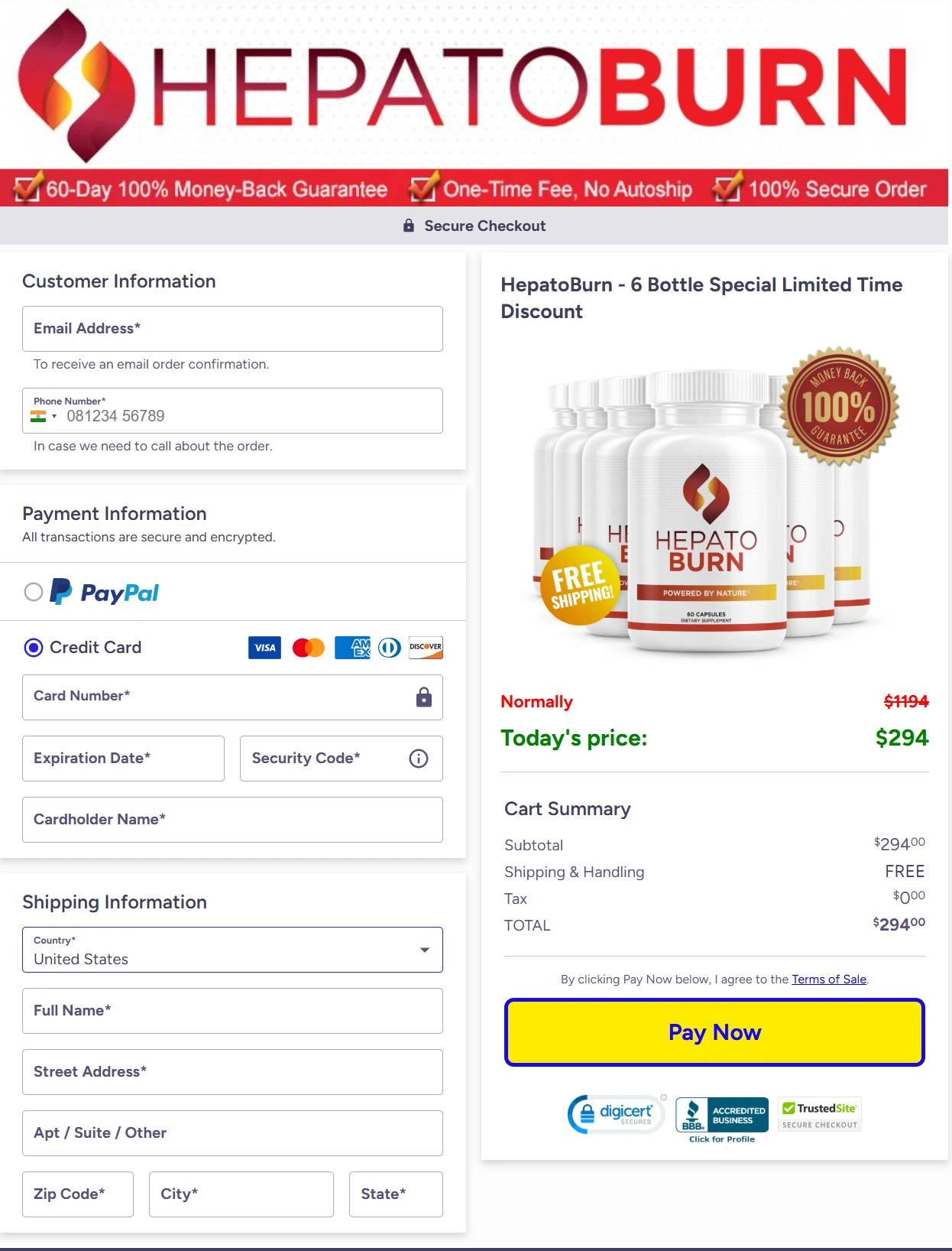 HepatoBurn Checkout Page